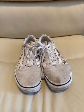 Floral Vans Canvas Lace-Up Sneakers with White Suede Toe